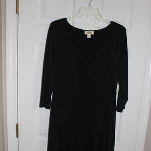 Talbots Dress; Size 12; Black; Midi with mock wrap at waist; ¾ length sleeve;